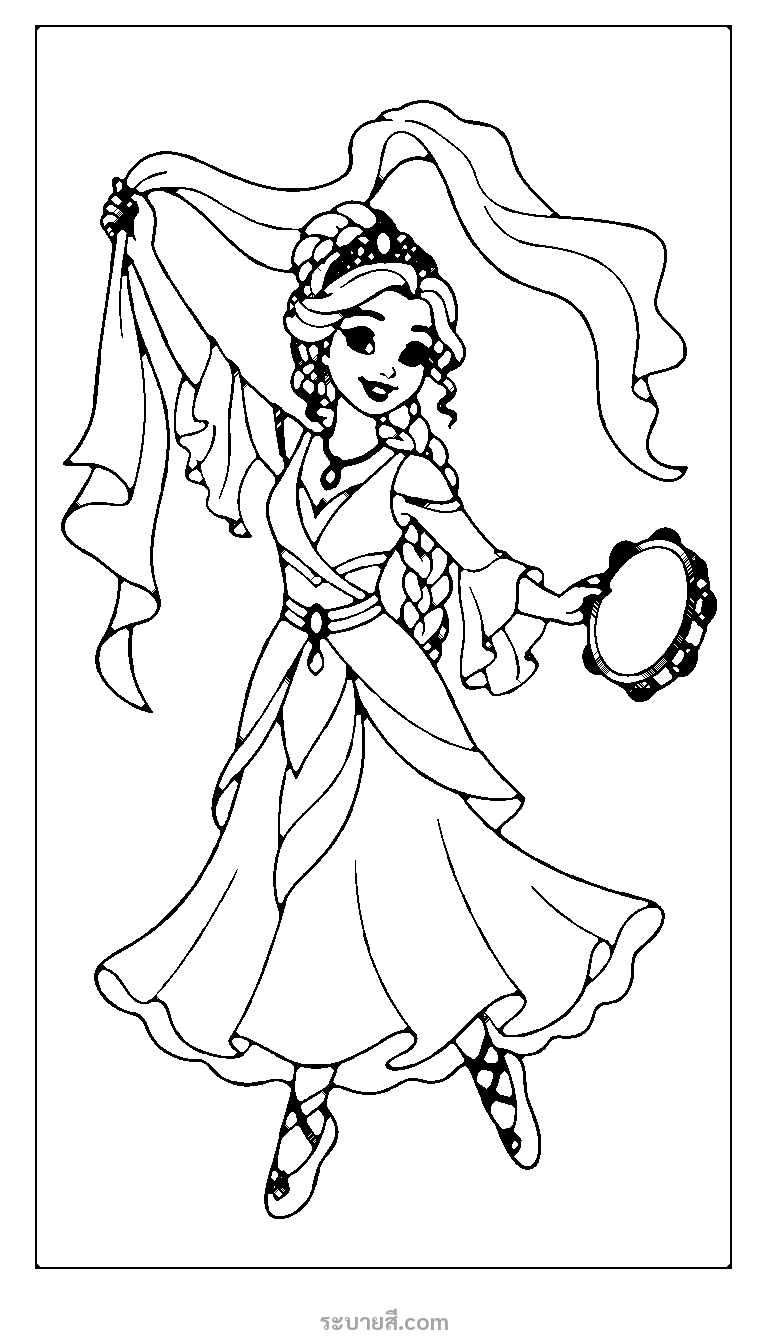 ภาพวาดระบายสี เจ้าหญิงเต้นรำพร้อมผ้าคลุมพริ้วไหว