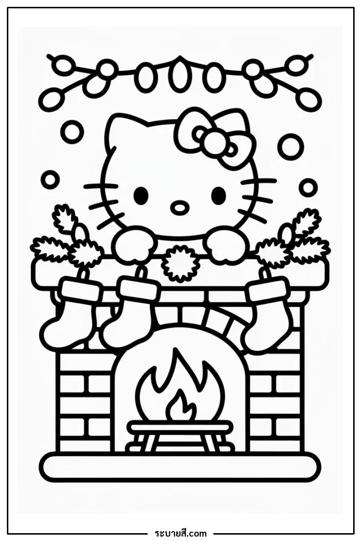 ภาพวาดระบายสี Hello Kitty Christmas