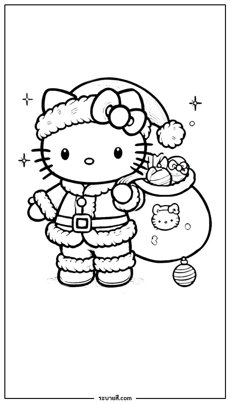 ภาพวาดระบายสี Hello Kitty Christmas 02