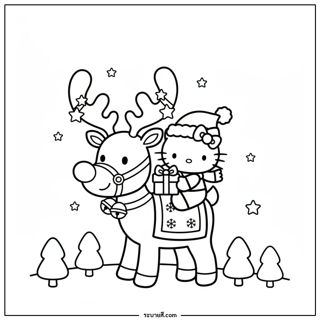 ภาพวาดระบายสี Hello Kitty Christmas 04