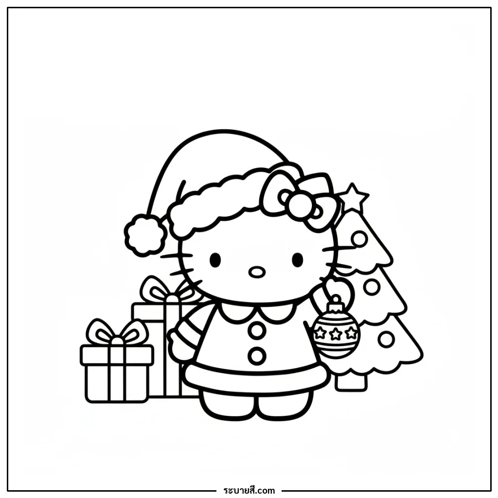 ภาพวาดระบายสี Hello Kitty Christmas 05