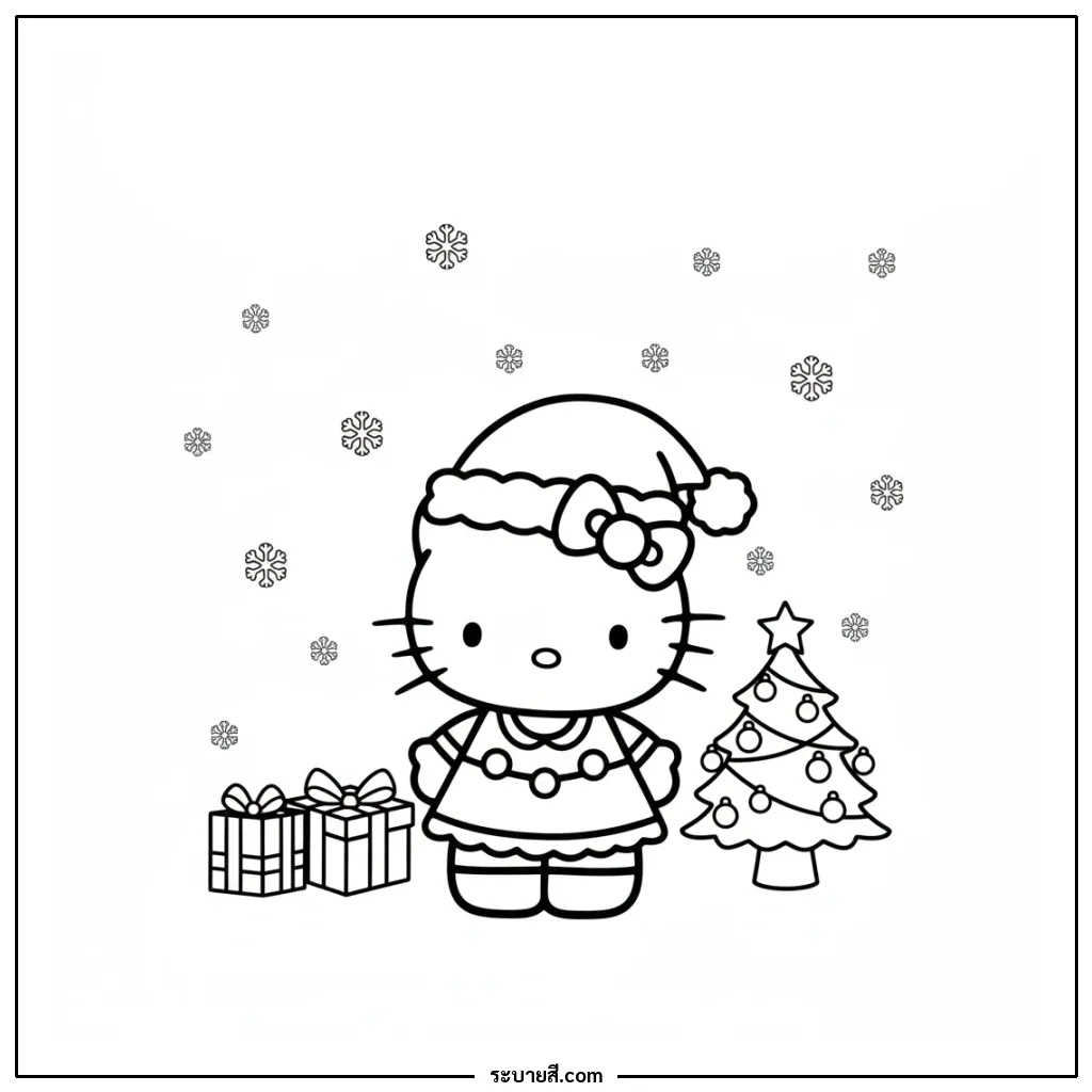 ภาพวาดระบายสี Hello Kitty Christmas 07