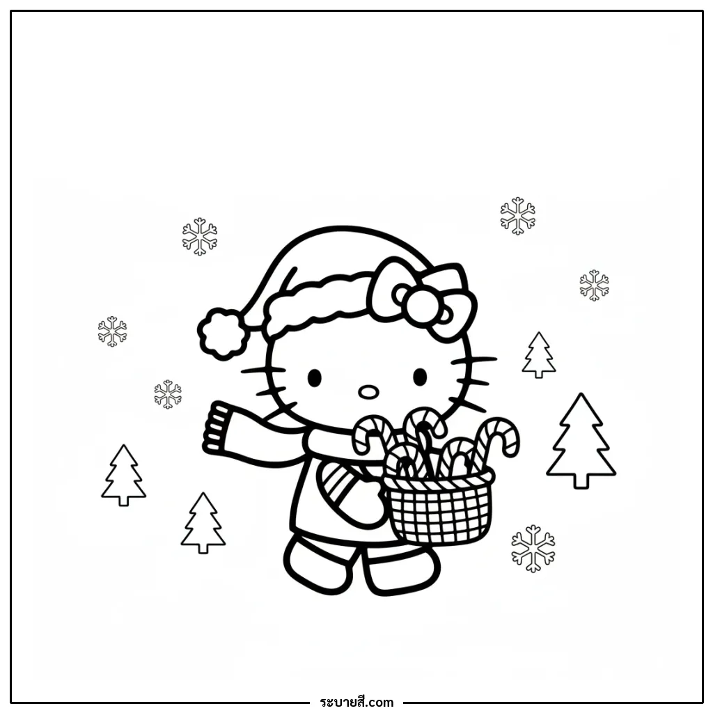 ภาพวาดระบายสี Hello Kitty Christmas 09