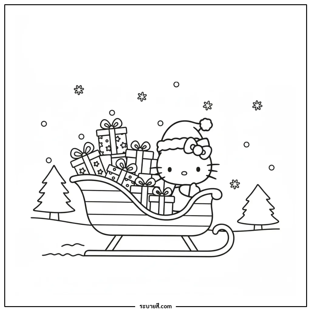 ภาพวาดระบายสี Hello Kitty Christmas 10