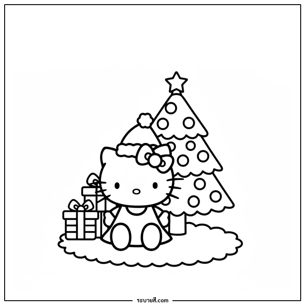 ภาพวาดระบายสี Hello Kitty Christmas 12