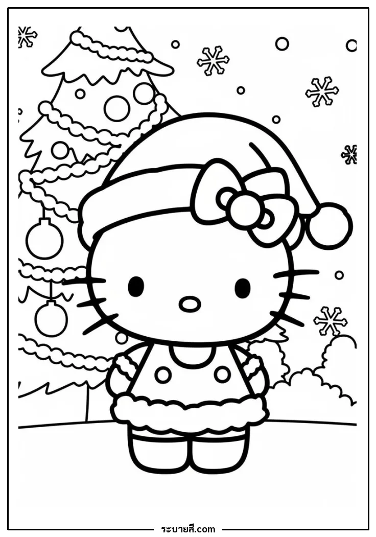 ภาพวาดระบายสี Hello Kitty Christmas 16