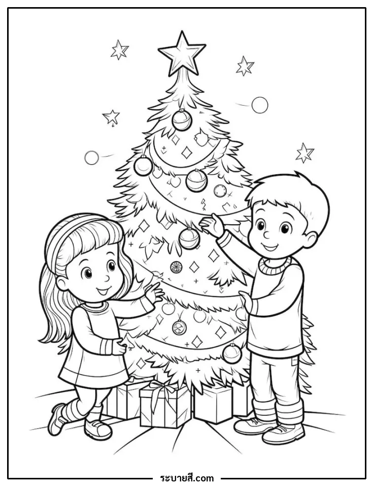 ภาพวาดระบายสี Christmas Tree