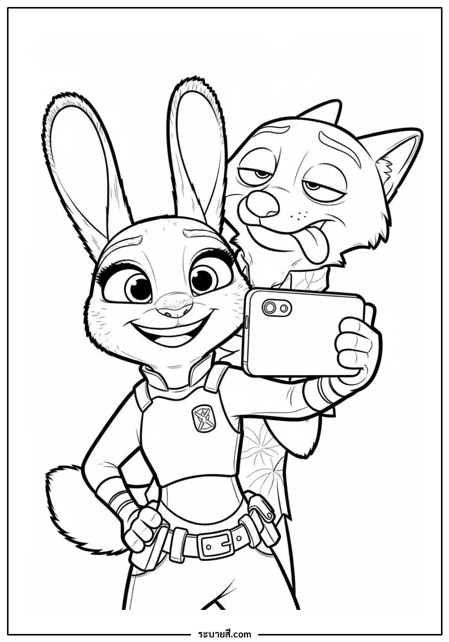 ภาพวาดระบายสี Funny Judy and Nick selfie