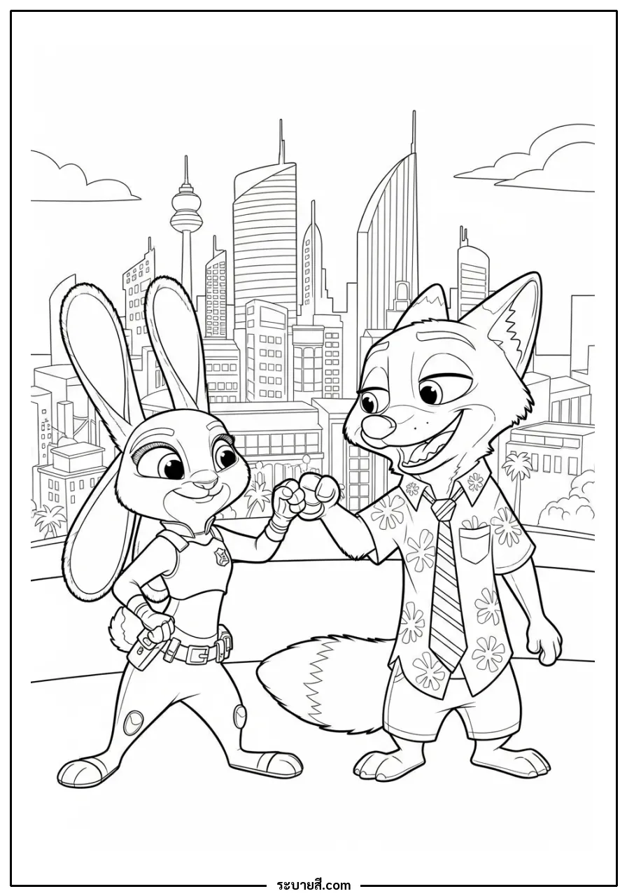 ภาพวาดระบายสี Judy and Nick fist bump