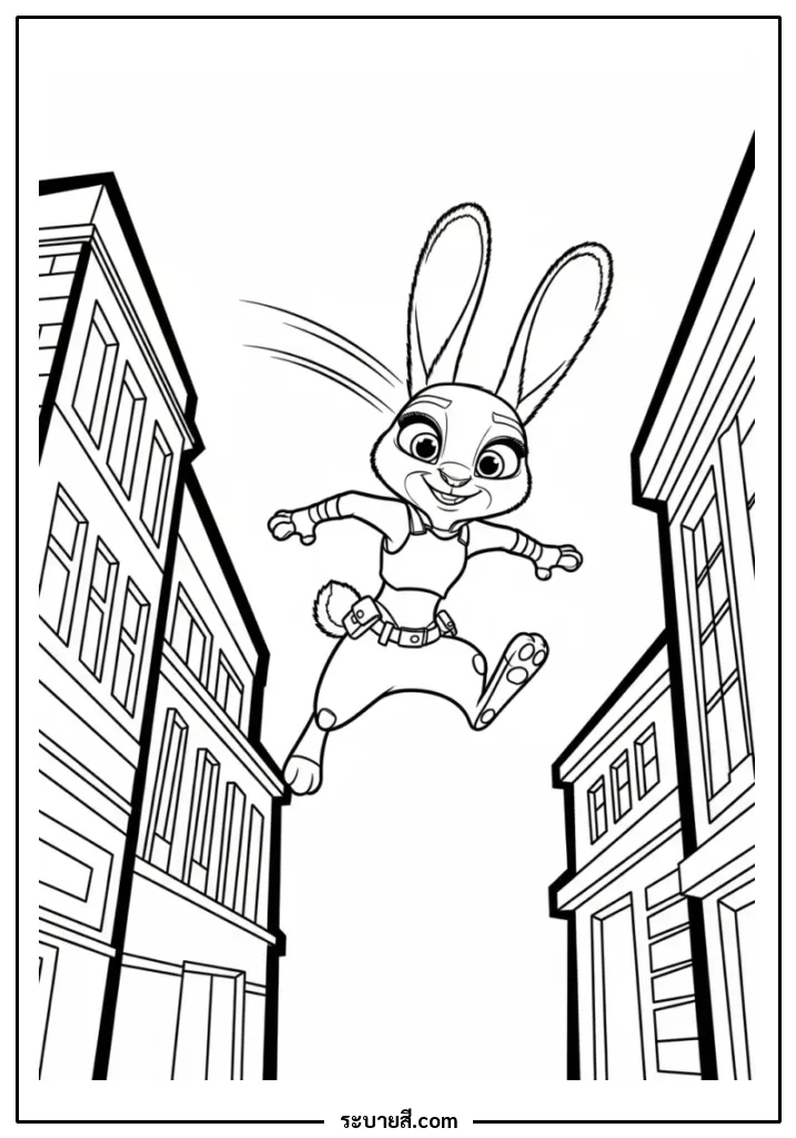 ภาพวาดระบายสี Judy Hopps jumping rooftops