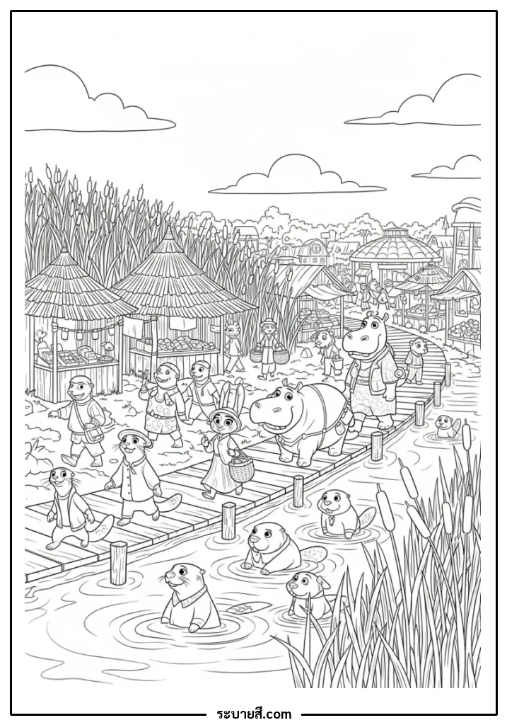 ภาพวาดระบายสี Marsh Market scenery Zootopia 2