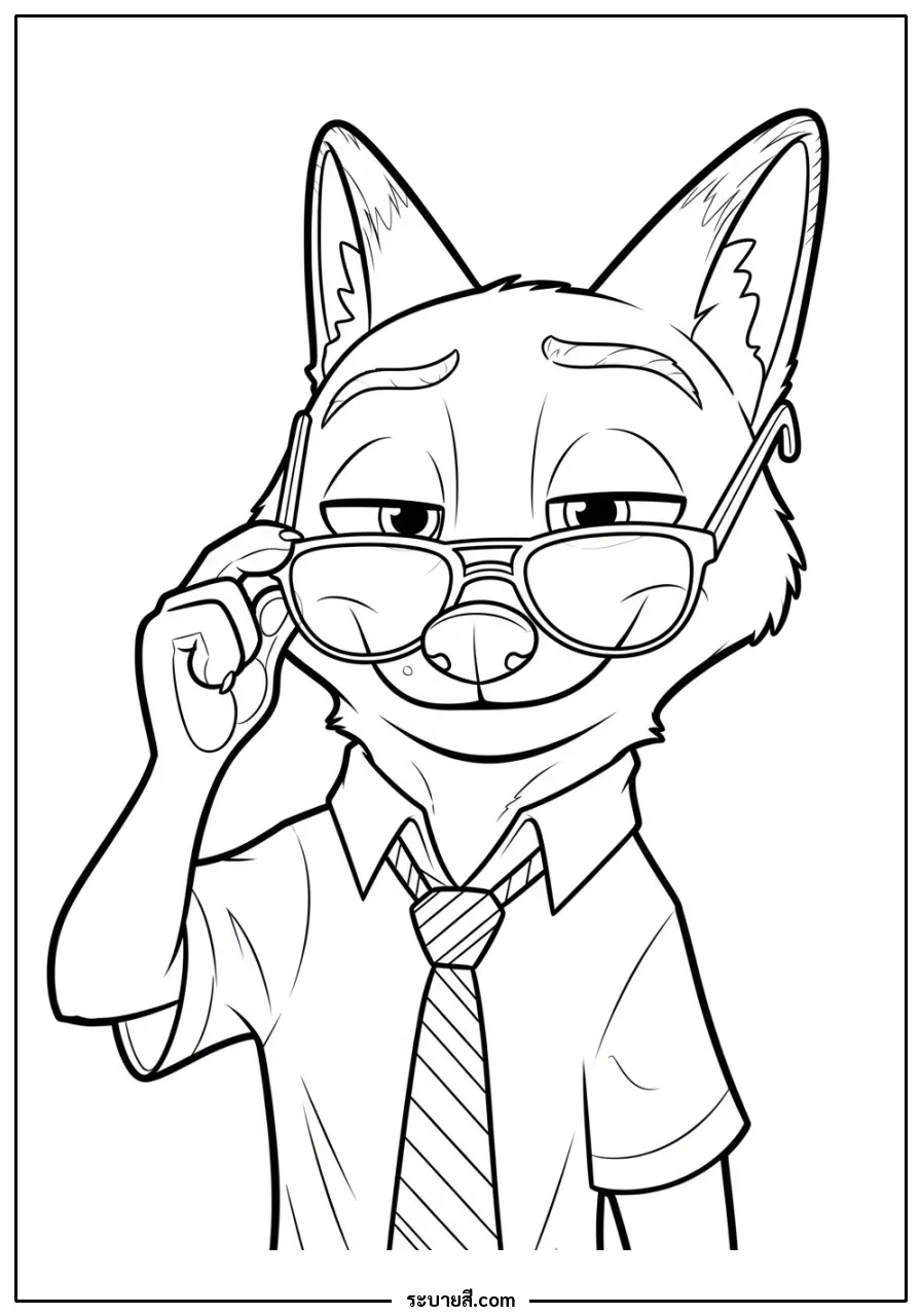 ภาพวาดระบายสี Nick Wilde sly smile