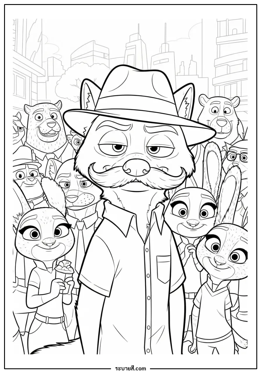 ภาพวาดระบายสี Nick Wilde undercover disguise