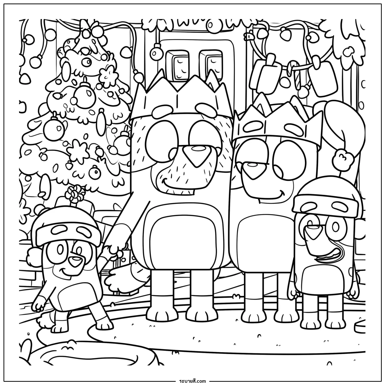 ภาพวาดระบายสี Bluey Christmas Family