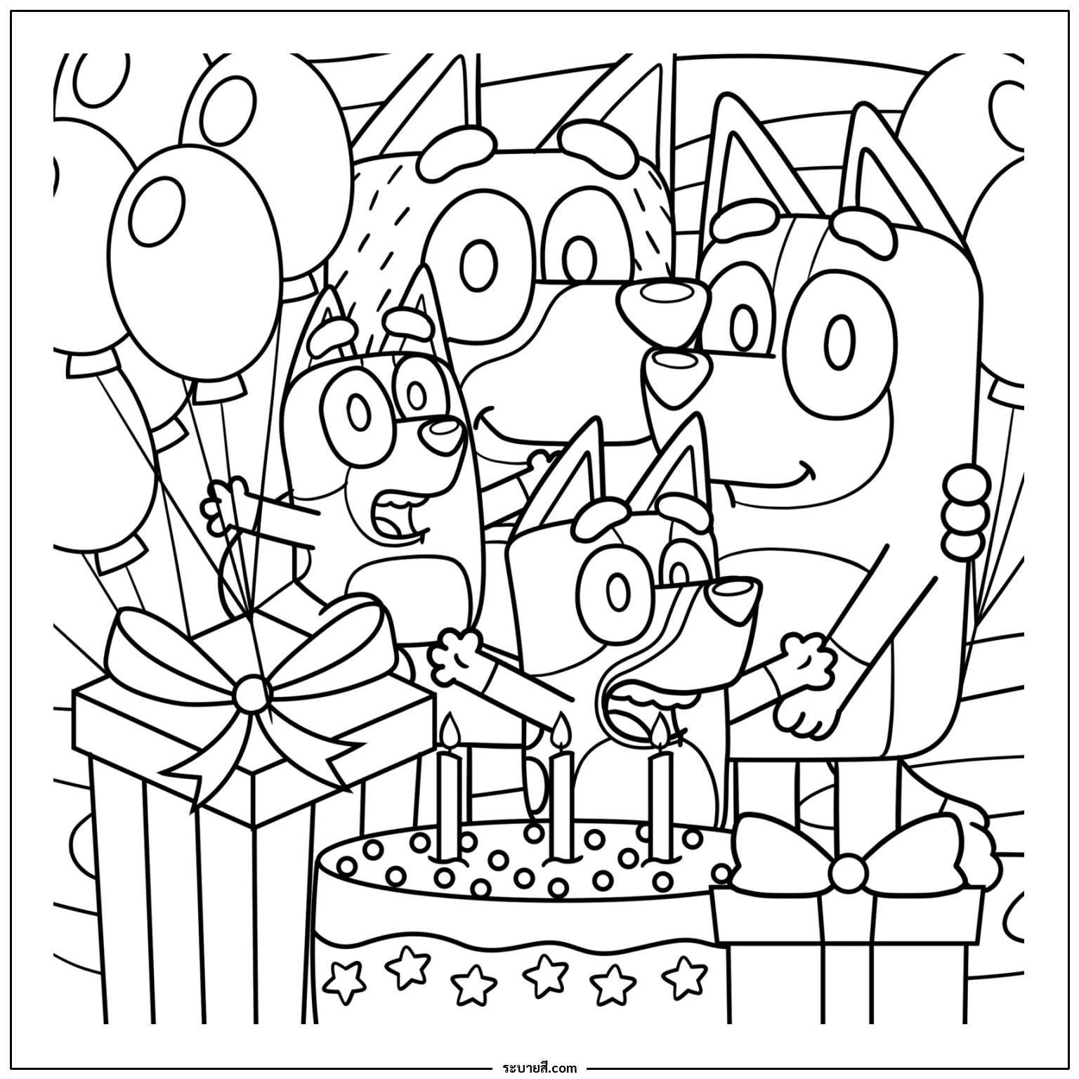 ภาพวาดระบายสี Happy Birthday Bluey