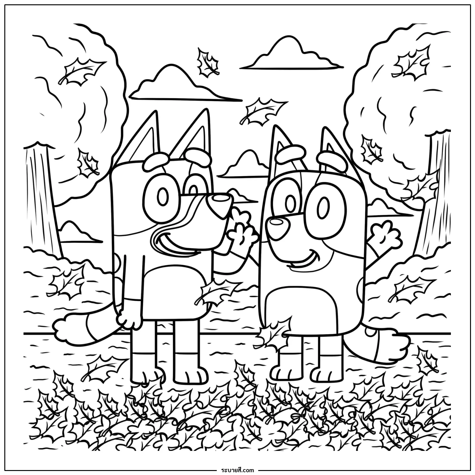 ภาพวาดระบายสี Bluey Fall Themed