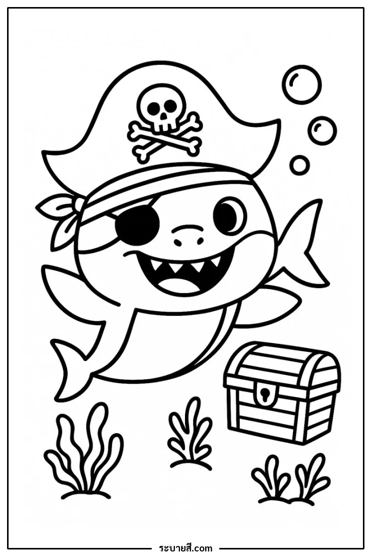 ภาพวาดระบายสี Pirate Baby Shark