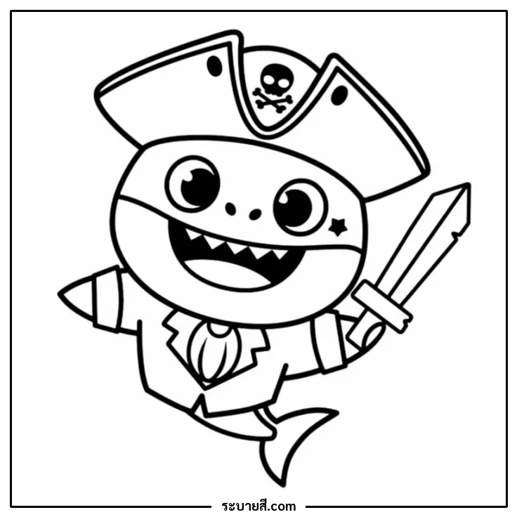 ภาพวาดระบายสี Pirate Baby Shark 02