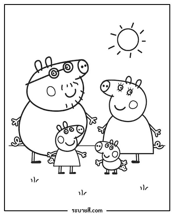 ภาพวาดระบายสี Peppa Pig Family