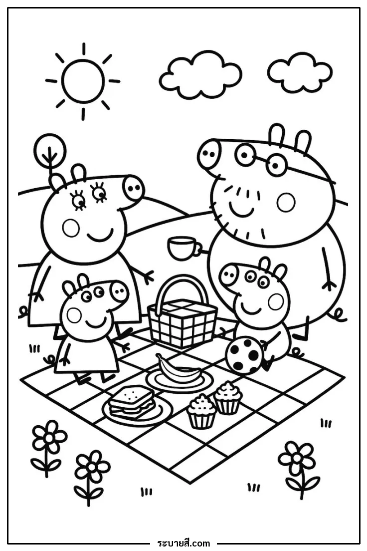 ภาพวาดระบายสี Peppa Pig Family 02