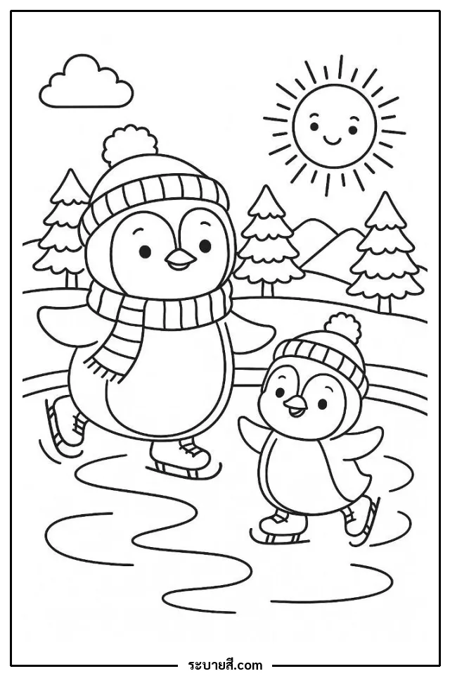 ภาพวาดระบายสี Penguins