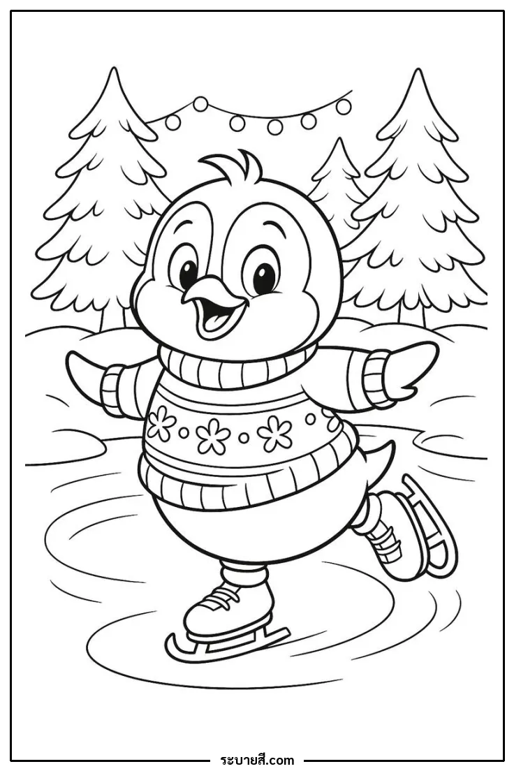 ภาพวาดระบายสี Penguins 04