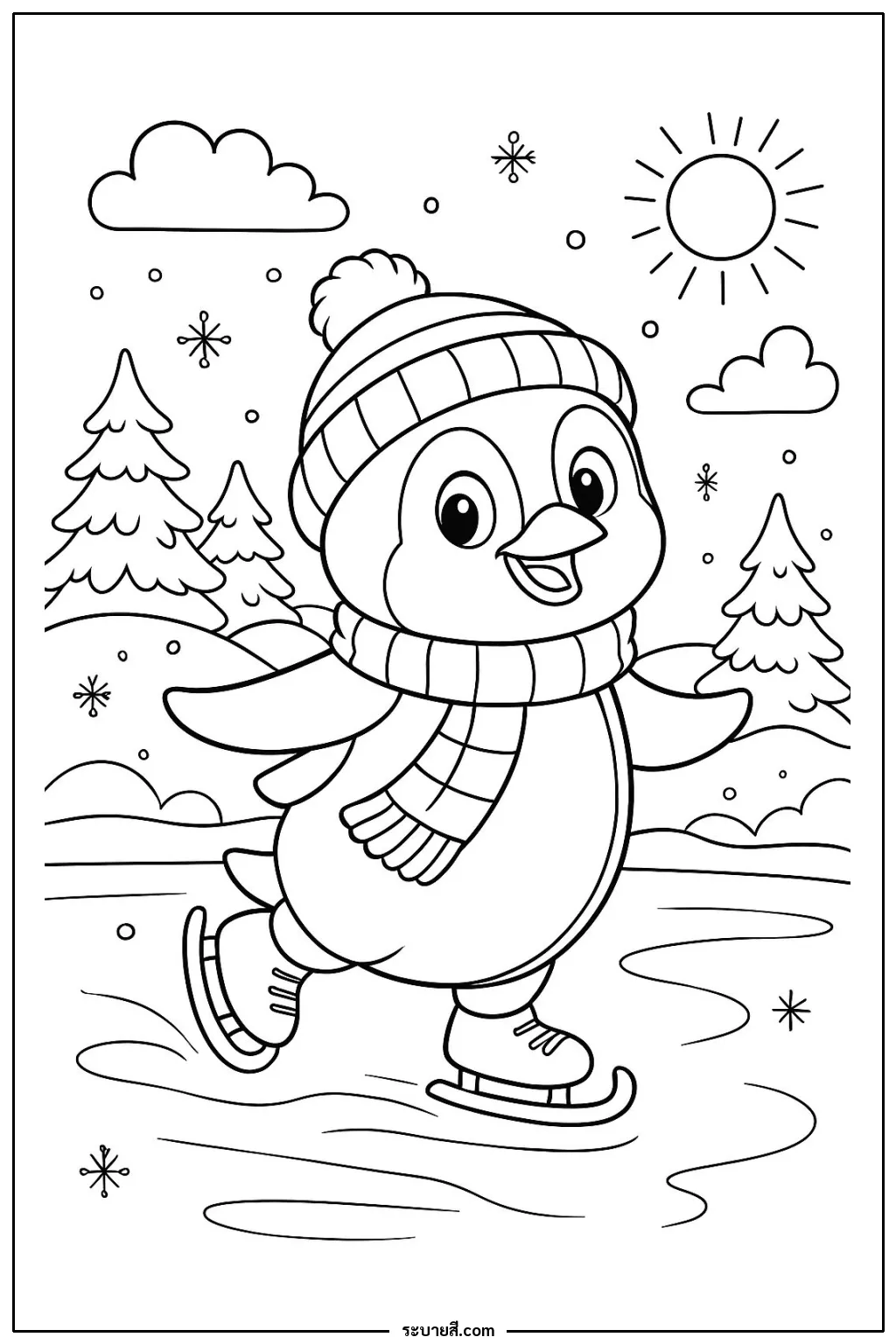 ภาพวาดระบายสี Penguins 05