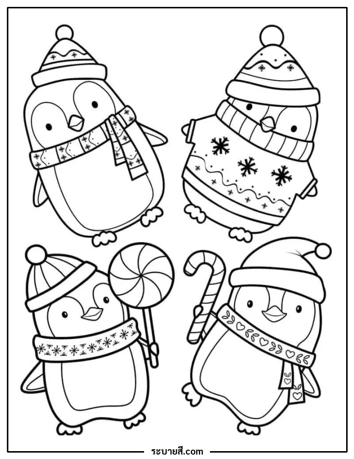 ภาพวาดระบายสี Penguins 09