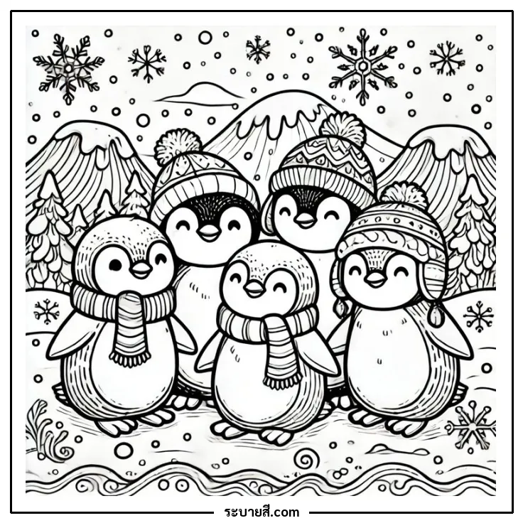 ภาพวาดระบายสี Penguins 15