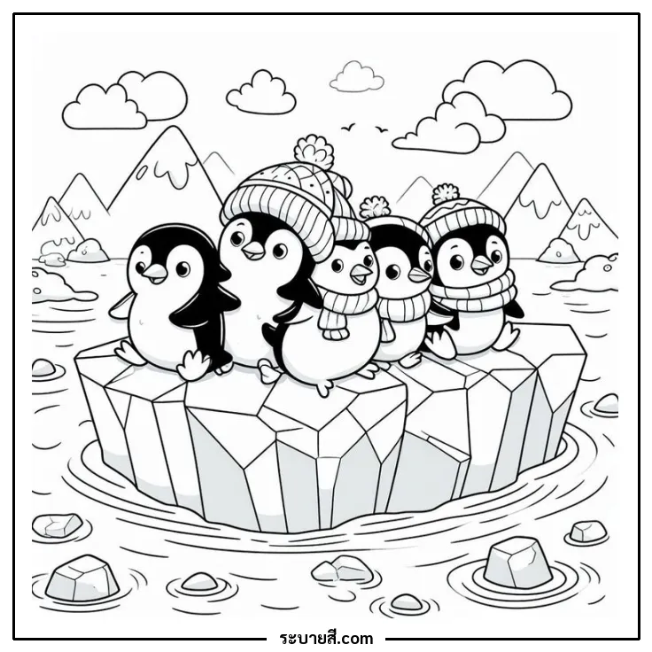 ภาพวาดระบายสี Penguins 16